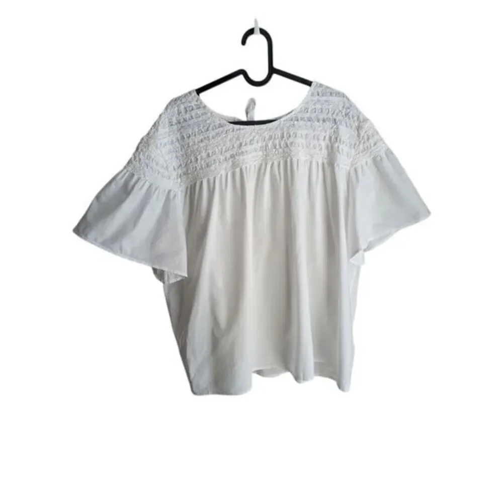 Merlette top size L Lisse‎ pintuck flutter sleeve tie back White $380